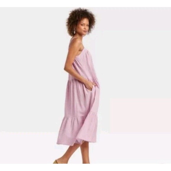 Knox Rose Womens Lavender Cotton Midi Dress Spaghetti Straps Pockets Small - Picture 6 of 10